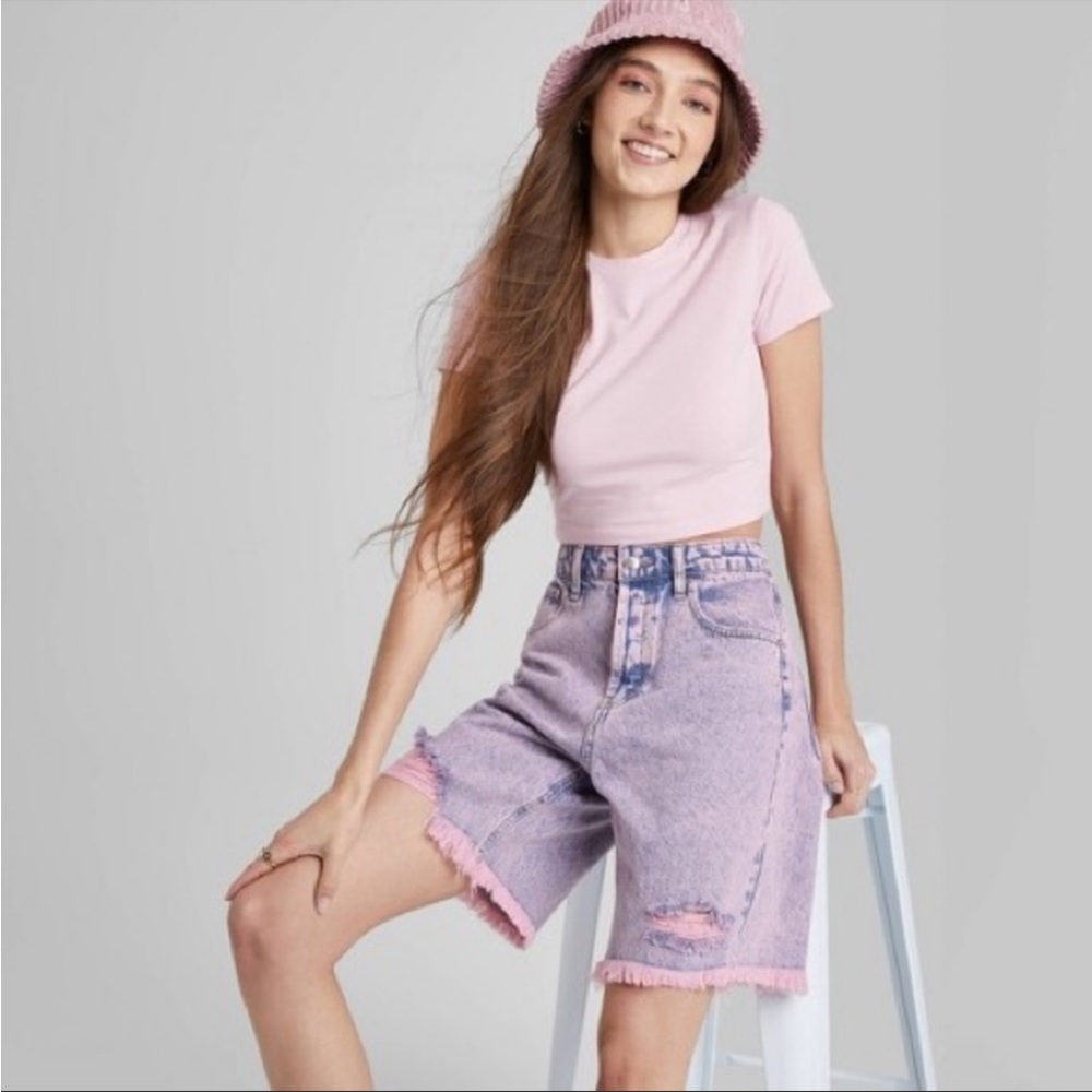 [NWT] Wild Fable Pink Acid Wash High Rise Bermuda Shorts
